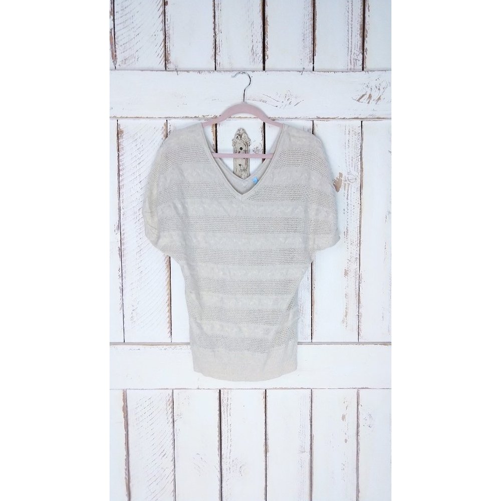 90s vintage slouchy ivory tan brown striped cable knit sweater